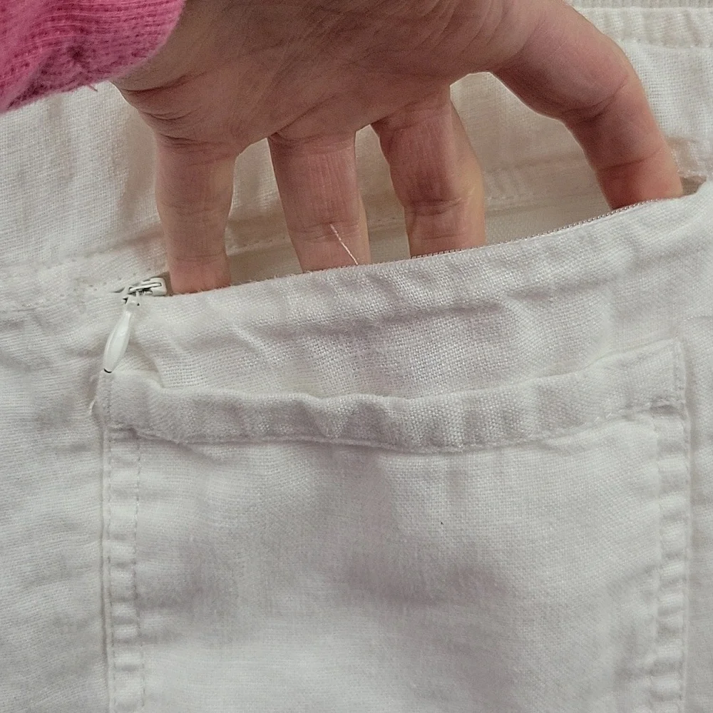 Athleta 100% Linen Pull On Drawstring Shorts White Size 8
